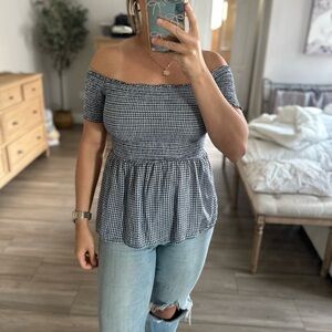 Old Navy Off-Shoulder Gingham Blouse - Black and White